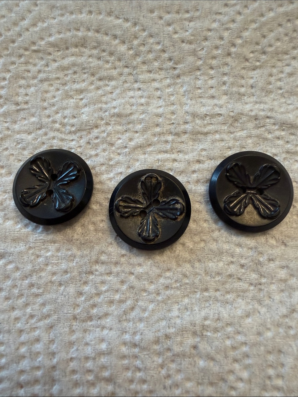 Set of 3 Black Decorative Buttons with Floral Motif